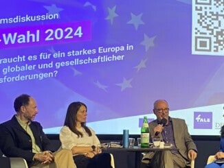 Podiumsdiskussion in der FH des BFI Wien zu den Herausforderungen Europas. Mit Michael Laczynski, Wolfgang Bogensberger, Nini Tsiklauri und Sylvia Kritzinger.